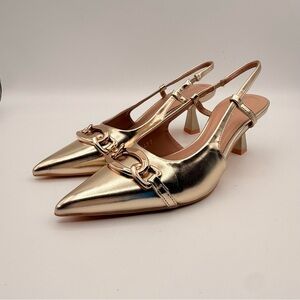 Berness Gold Slingback Pointed Toe Heels Women’s Size 7